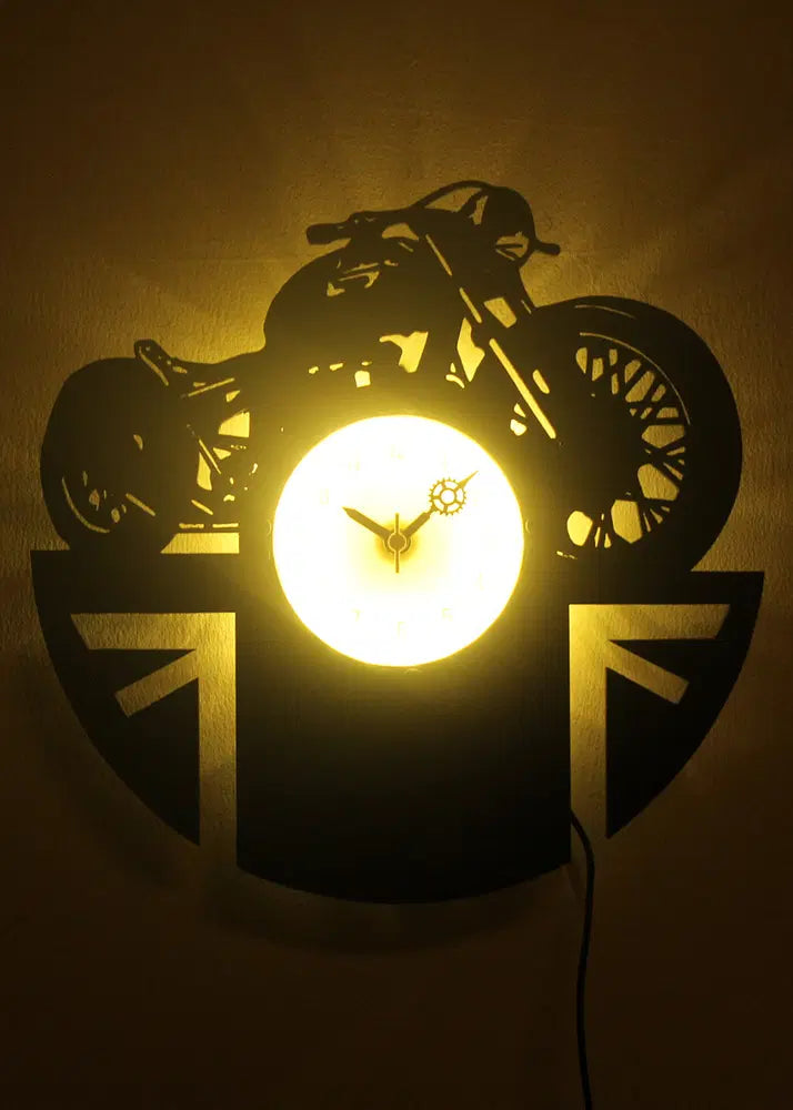 Handcrafted LED Bike Wall Clock – Vintage Style with Glowing Charm