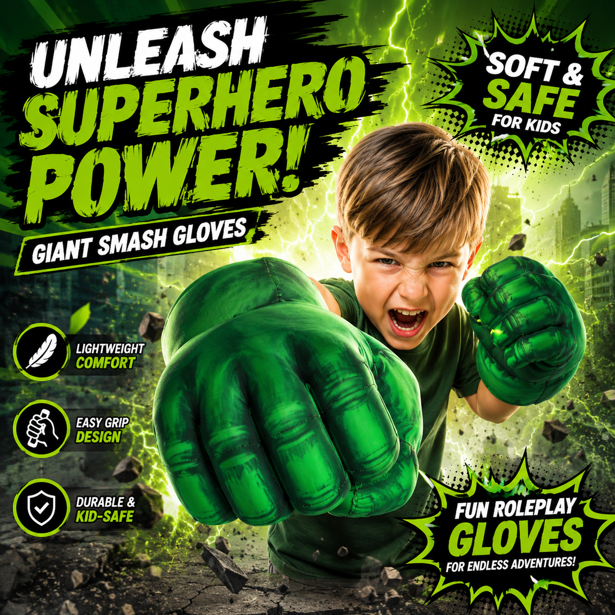Hulk Smash Gloves for Kids | Giant Green Superhero Fist Gloves | Soft Plush Roleplay Toy ( COD NOT AVAILABLE)