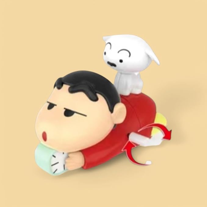 Sinchan Crawling with Shiro Movable Action Figure- PVC Wind-Up Moving Toy 12 cm, Funny Poseable Collectible Figure for Kids & Fans, Red