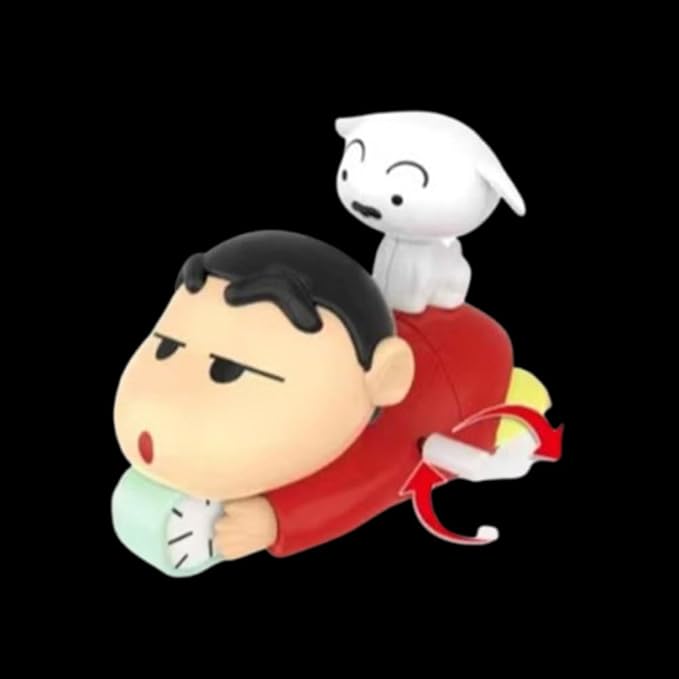 Sinchan Crawling with Shiro Movable Action Figure- PVC Wind-Up Moving Toy 12 cm, Funny Poseable Collectible Figure for Kids & Fans, Red