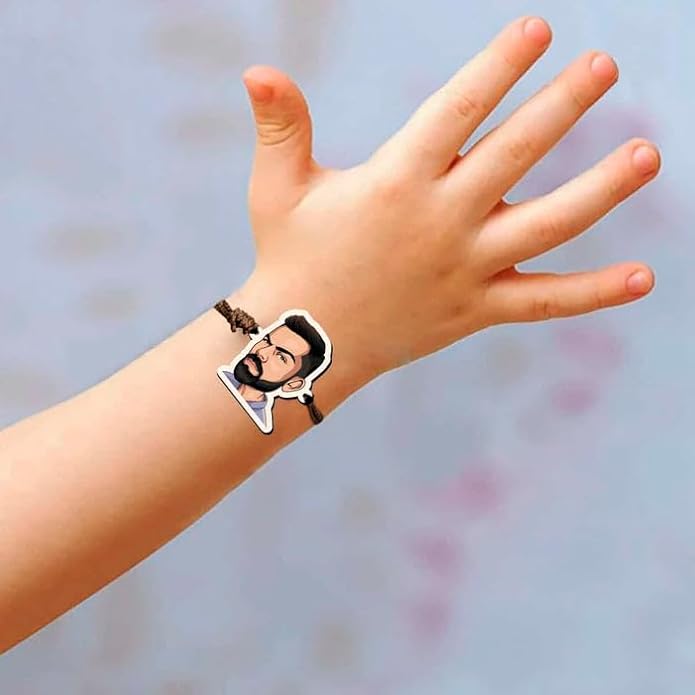 Virat Kohli | Premium Wooden Rakhi | Handmade Paper Packing | Soft Nylon Thread | Size - 4 x 3 cm