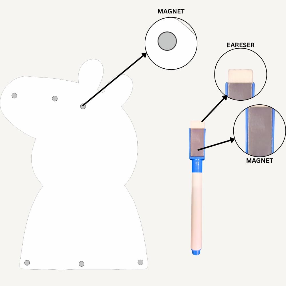 Cute Pig Magnetic Whiteboard | Reusable Magnetic Board for Study, Chores & Activities |Marker Pen Included | Home & School Learning Organizer