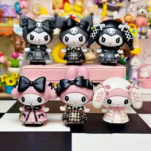 Hello Kitty Kuromi Action Figure Toys for Car Dashboard, Study Table, Office Desk Decoration - Gift for Fans and Collectors Size 8-10 cm, 6 pcs (Kuromi Black)