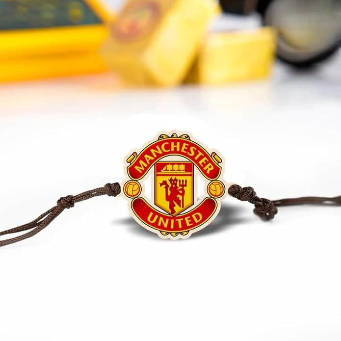 Manchester | Premium Wooden Rakhi | Handmade Paper Packing | Soft Nylon Thread | Size - 4 x 3 cm