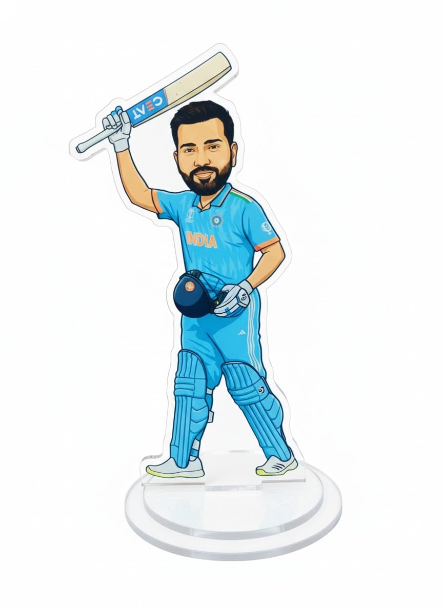 Rohit Sharma Acrylic Stand Figure | Premium Cricket Player Desk Collectible | Clear Acrylic Tabletop Stand for Office, Study & Room Decor
