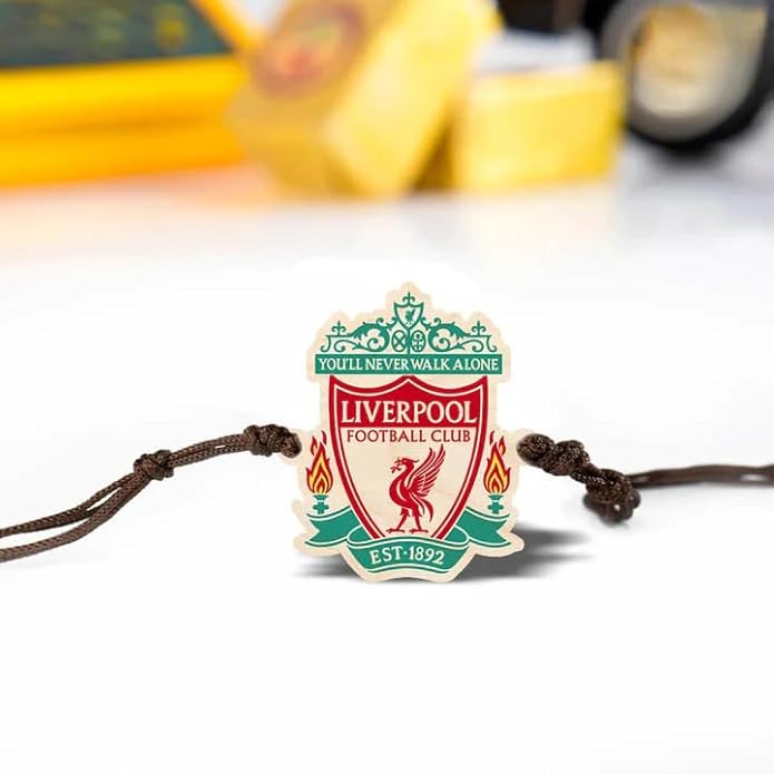 Liverpool Football Club | Premium Wooden Rakhi | Handmade Paper Packing | Soft Nylon Thread | Size - 4 x 3 cm
