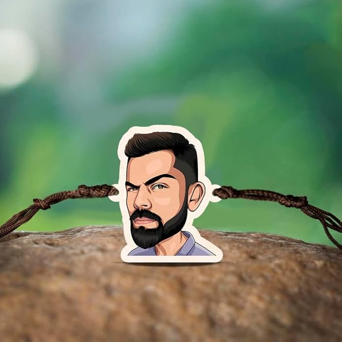 Virat Kohli | Premium Wooden Rakhi | Handmade Paper Packing | Soft Nylon Thread | Size - 4 x 3 cm