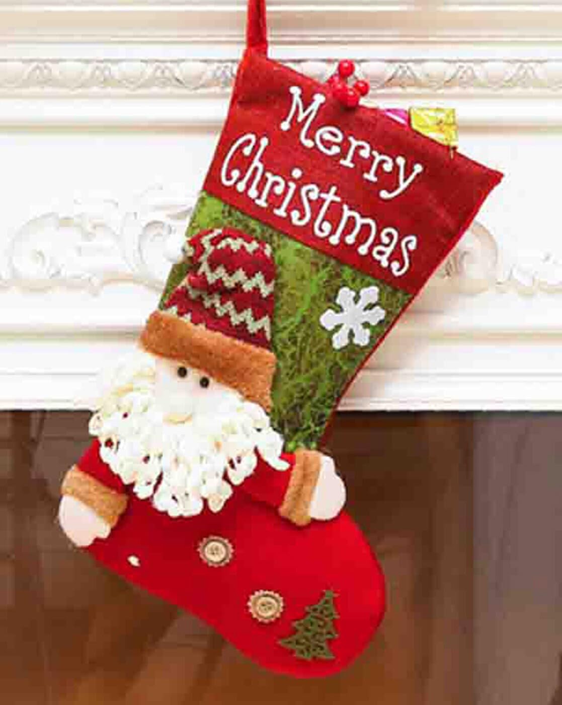 Christmas Stocking Gift Bag, Large Size, Santa Claus Gift Candy Socks, Hanging Ornament for Christmas Eve | Size 18x11 inches | Style E