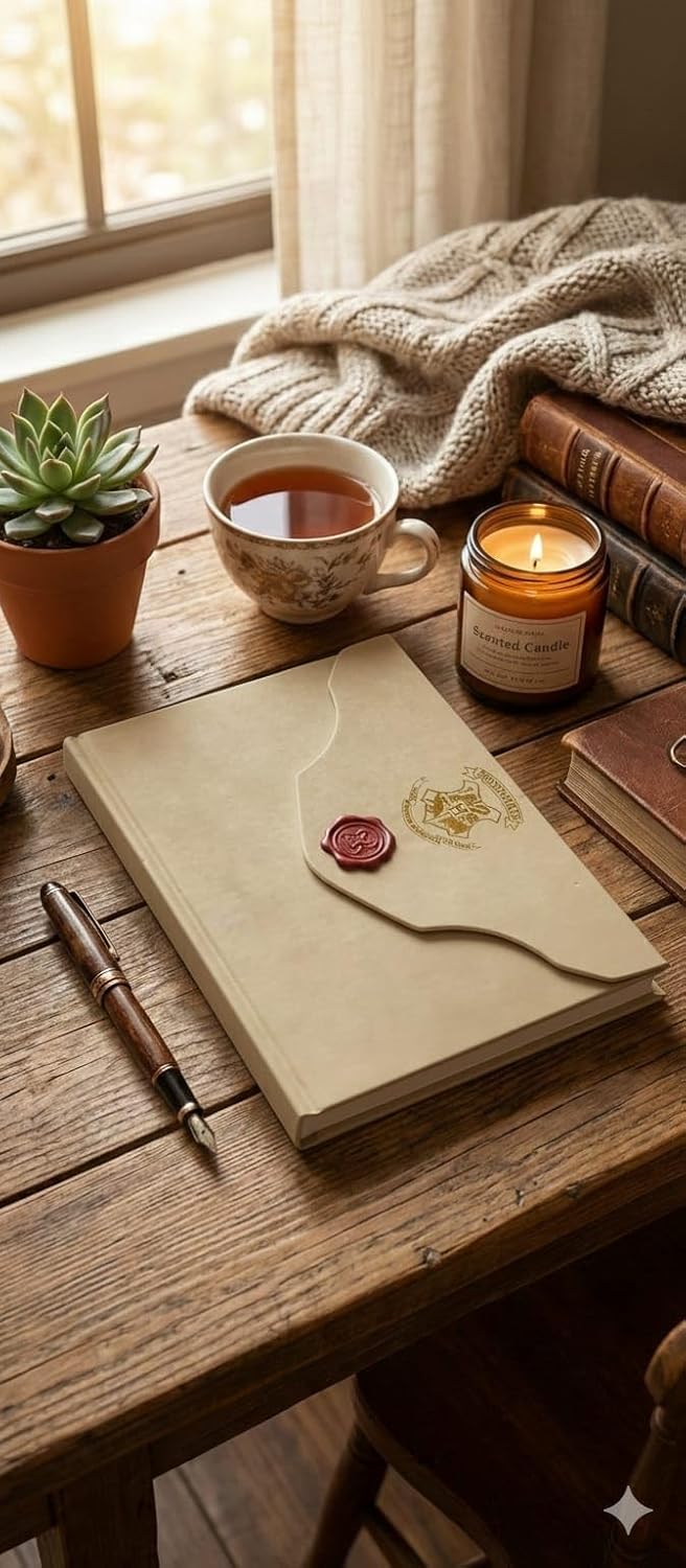 Harry Potter Hardcover Journal Diary, Vintage Writing Paper Notebook, 92 sheets Magnetic Cover (192 Pages) (White)