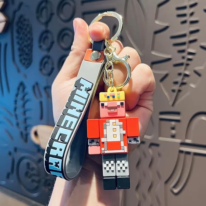 Minecraft Keychain with Loop and Hook Key Chain for Bag Charm, Car Keyring, Bike Keychain (Style B)