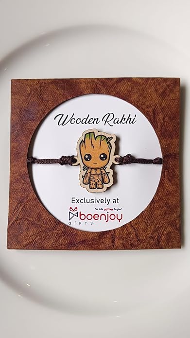 Groot | Premium Wooden Rakhi | Handmade Paper Packing | Soft Nylon Thread | Size - 4 x 3 cm