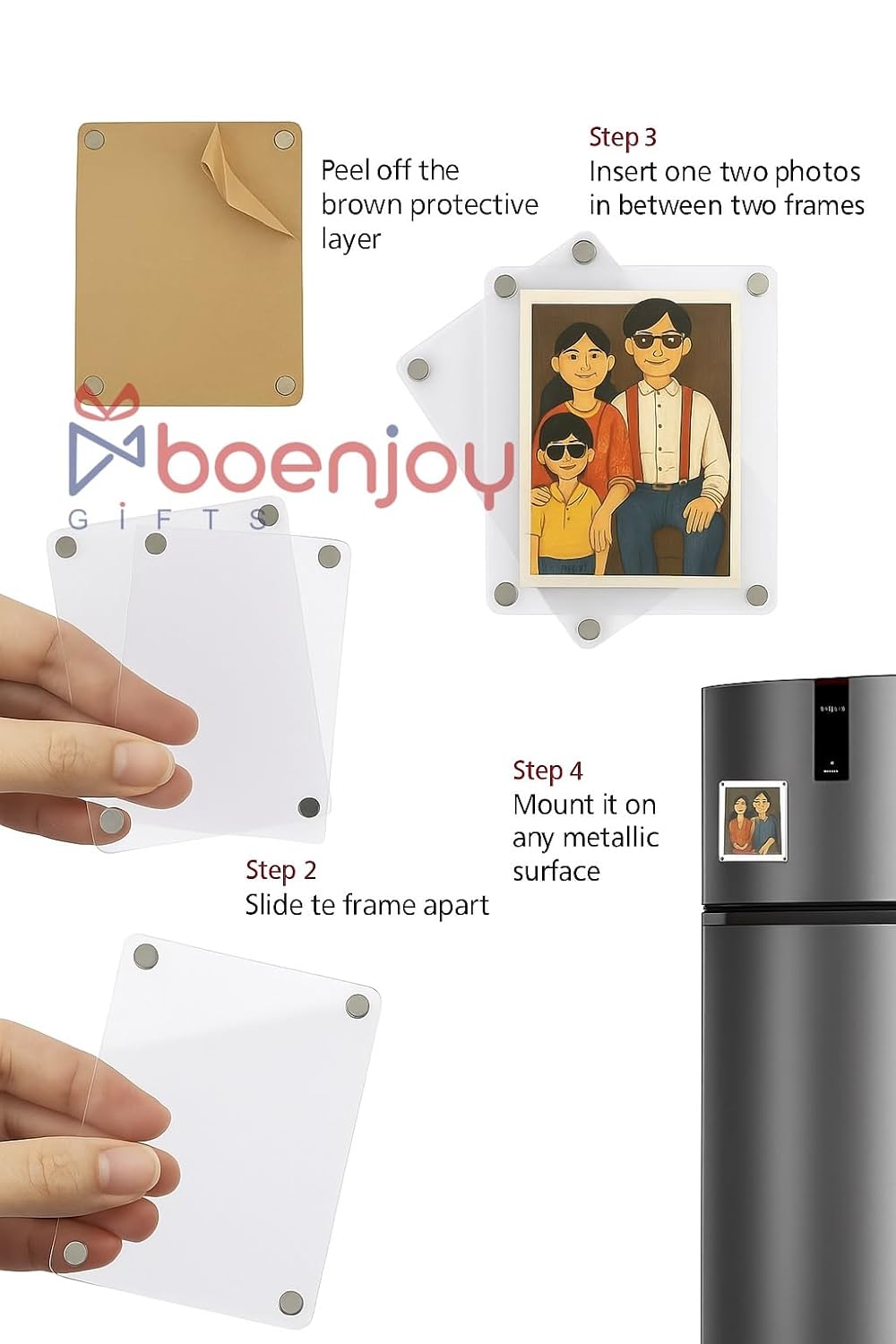 Pack of 1, Magnetic Acrylic Photo Frame – Double Side Display | 2.5x3.5 inch Clear Picture Frame | Strong Magnet, Personalize & Swap Photos – Vertical & Horizontal Use (Photo Not Included)