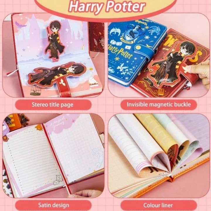 Harry Potter Inspired Lock Diary with Magnetic Snap | 1 Pc A5 Planner Notebook | Cute Cartoon Design | Lined Pages | Gift for Kids, Teens & Fans