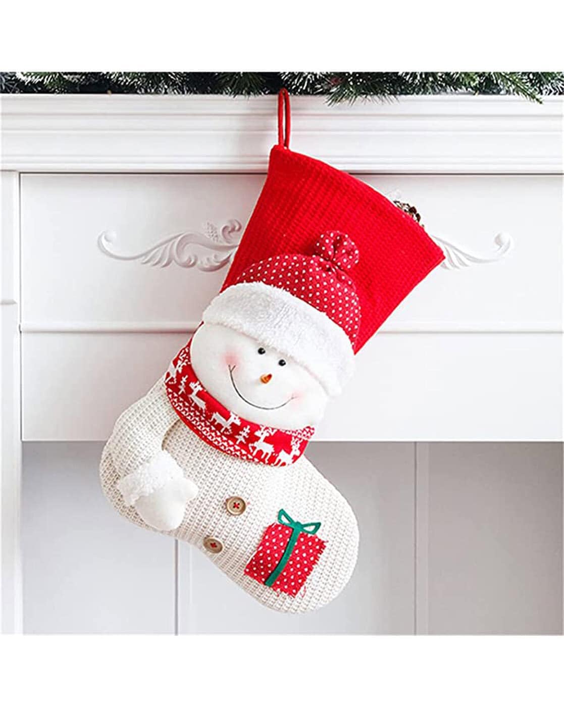 Christmas Stocking Gift Bag, Large Size, Santa Claus Gift Candy Socks, Hanging Ornament for Christmas Eve | Size 18x11 inches | Style H