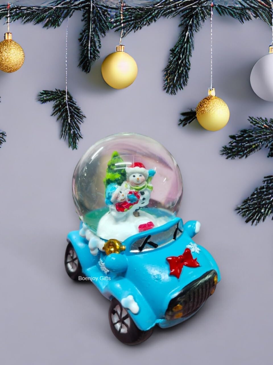 Christmas Snowman Snow Globe Glitter Dome Water, Christmas Decoration with Car Base, Size Approx 8 cm (No Music or Light)