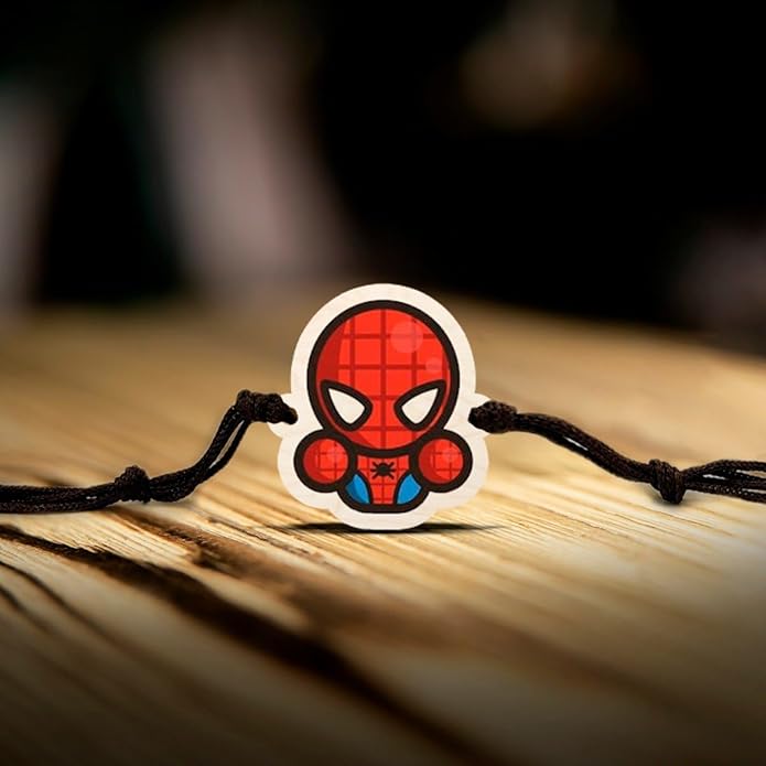 Spider- Man | Premium Wooden Rakhi | Handmade Paper Packing | Soft Nylon Thread | Size - 4 x 3 cm