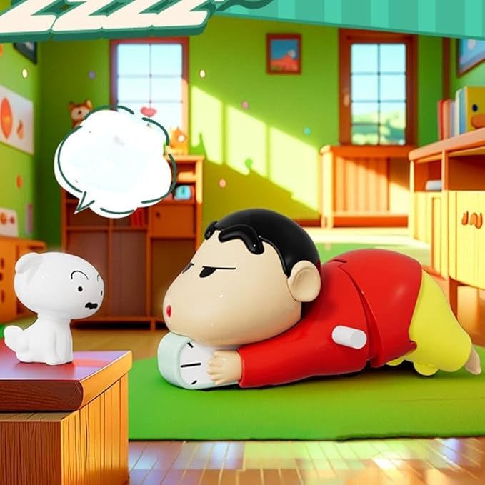 Sinchan Crawling with Shiro Movable Action Figure- PVC Wind-Up Moving Toy 12 cm, Funny Poseable Collectible Figure for Kids & Fans, Red