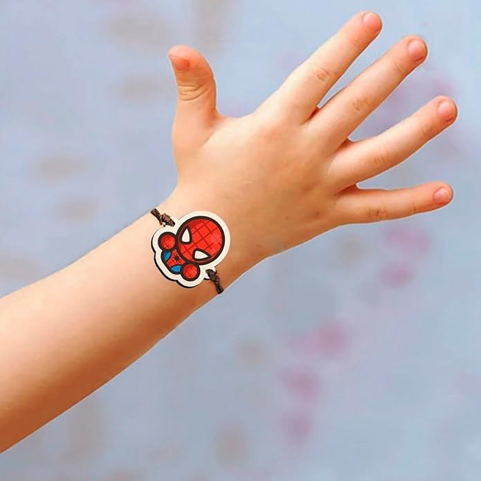 Spider- Man | Premium Wooden Rakhi | Handmade Paper Packing | Soft Nylon Thread | Size - 4 x 3 cm