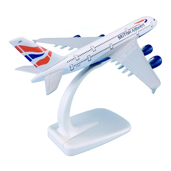British Aircraft Model Airline Aeroplane Diecast Collection Decor, Highly Detailed Airways, 20 Cm, for Kid, White