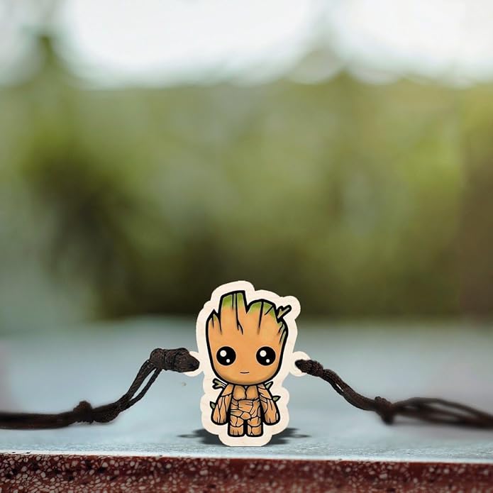 Groot | Premium Wooden Rakhi | Handmade Paper Packing | Soft Nylon Thread | Size - 4 x 3 cm