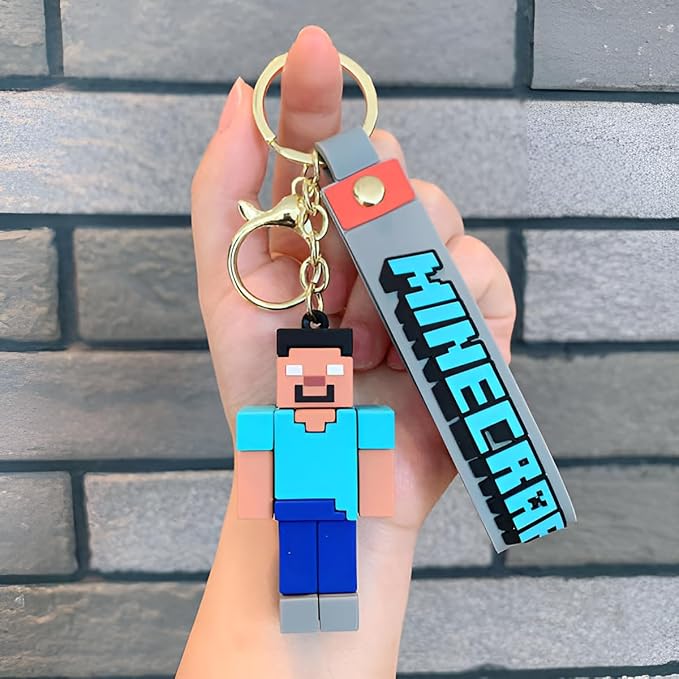 Minecraft Keychain with Loop and Hook Key Chain for Bag Charm, Car Keyring, Bike Keychain (Style C)