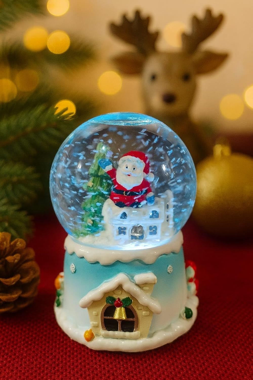 Santa Snow Globe with LED Light & Music, 16 cm Lighted Christmas Decoration, Snow Globe Swirling Glitter, Christmas Table Decoration, Home Decor Gift for Kids & Adult (White)