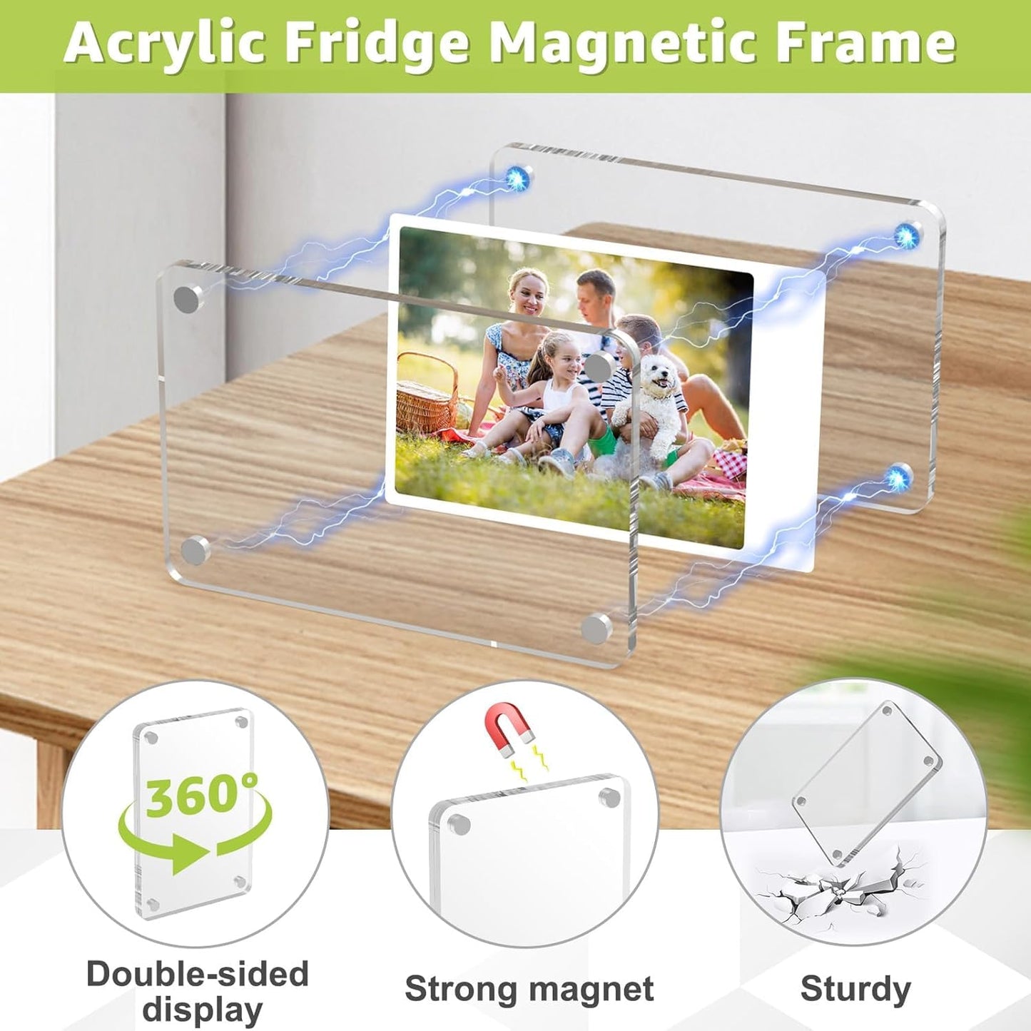 Pack of 1, Magnetic Acrylic Photo Frame – Double Side Display | 2.5x3.5 inch Clear Picture Frame | Strong Magnet, Personalize & Swap Photos – Vertical & Horizontal Use (Photo Not Included)