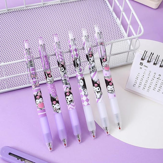 6 Pcs Kawaii Gel Pens Cute Kuromi Pens 0.5mm Black Pen