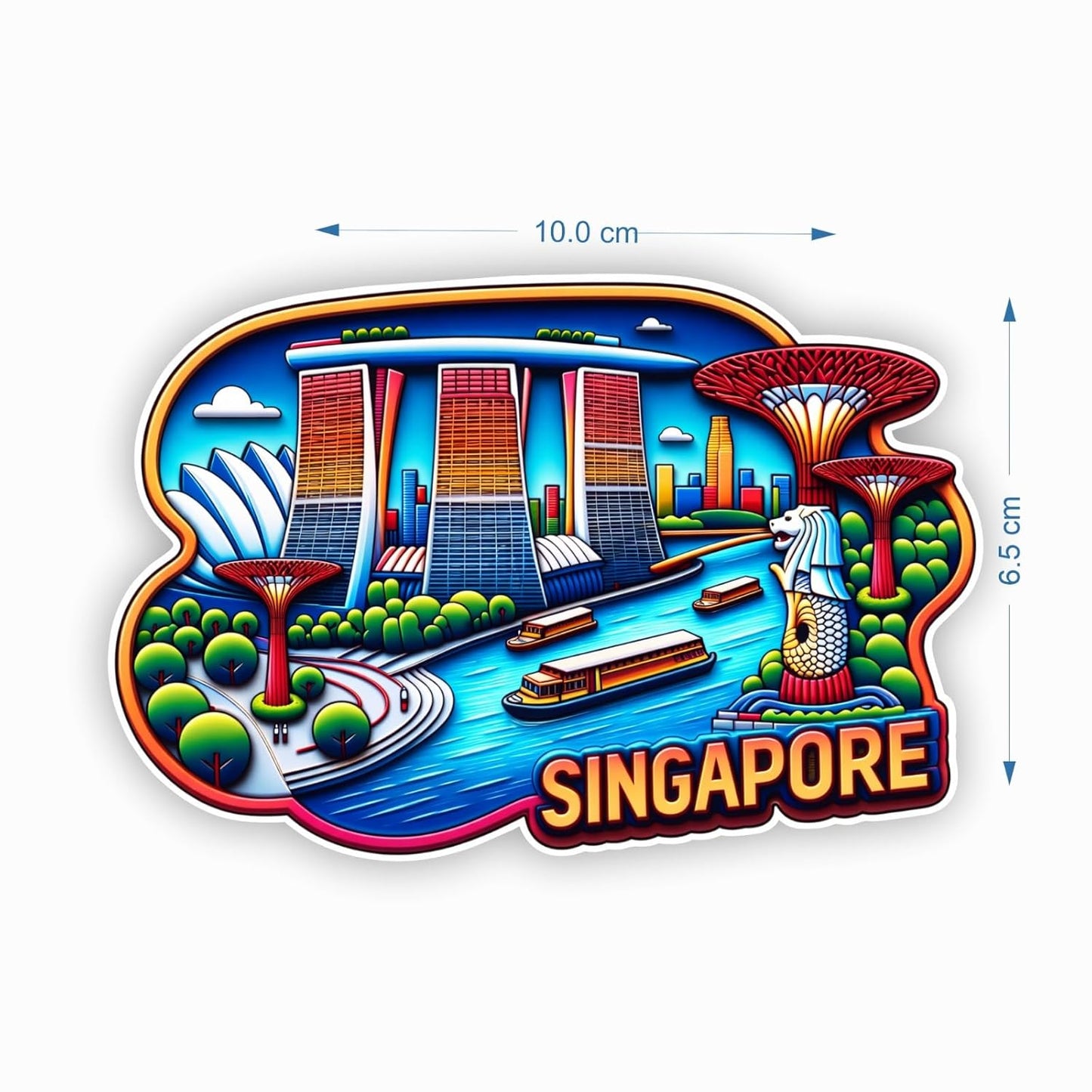 Singapore MDF Wood Fridge Magnet, Refrigerator Magnets | Decorative Kitchen Magnets | Decorative Collectible for Home & Office (Pack of 1) 10x6 cm