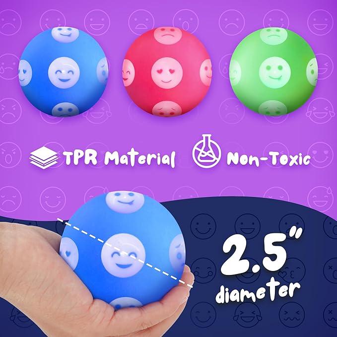 Squishy Stress Balls Toys, Christmas Stocking Stuffers Gift, Emotion Squeeze Balls for Kids, Anxiety Relief Fidget Toys for Classroom, Emotional Support Play Feelings Stimming Toy for Autism