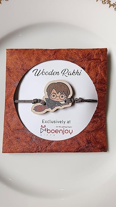 Harry potter on Broom | Premium Wooden Rakhi | Handmade Paper Packing | Soft Nylon Thread | Size - 4 x 3 cm
