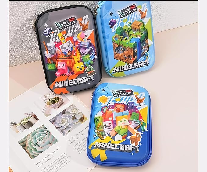 Mine - craft Pencil Case for Kids – Pack of 1, Large Capacity Waterproof Stationery Pouch with Zipper| Cute Hardtop Pencil Box for School, Boys & Girls (1 PC- Random Design) Size 22X15 cm