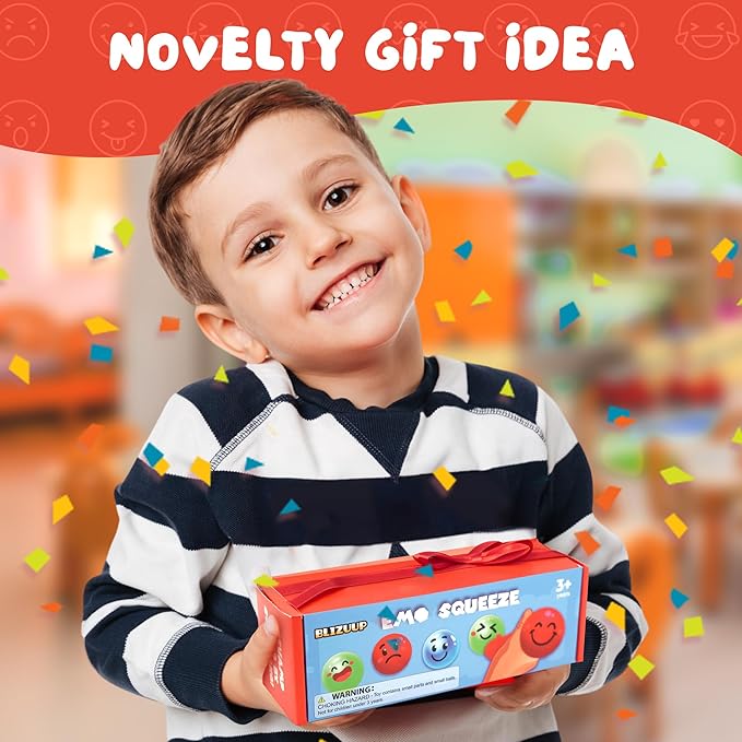 Squishy Stress Balls Toys, Christmas Stocking Stuffers Gift, Emotion Squeeze Balls for Kids, Anxiety Relief Fidget Toys for Classroom, Emotional Support Play Feelings Stimming Toy for Autism