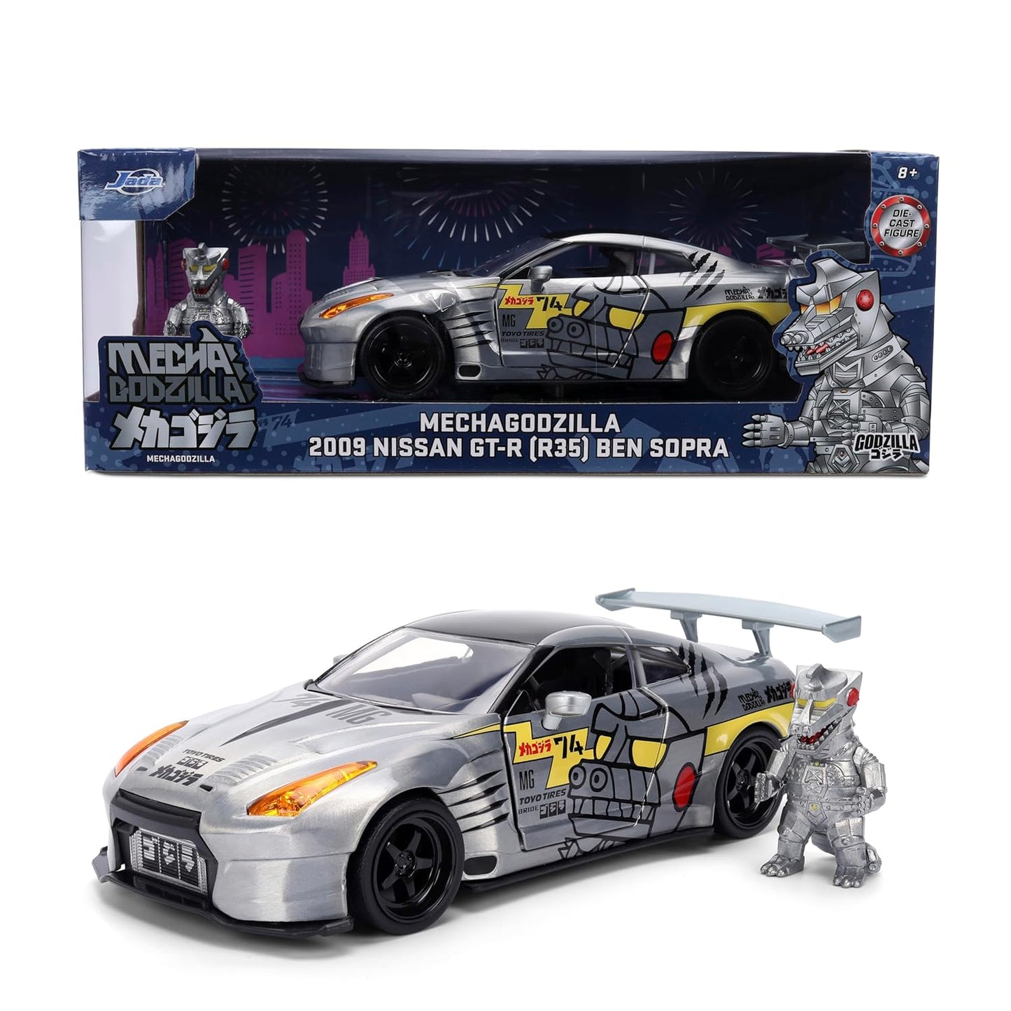 Jada Mechagodzilla w/ 2009 Nissan GT-R R35 Ben Sopra – 1:24 Anime Hollywood Rides – Die-Cast Car & Figure Toys – Opening Doors, Hood & Trunk – Collectible – Ages 8+ – Multi-Color ( COD NOT AVAILABLE)