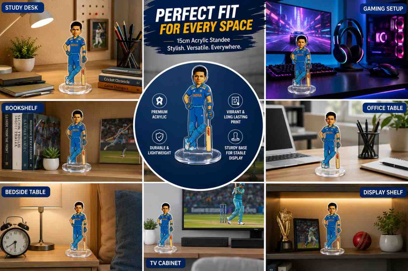 Yashasvi Jaiswal Acrylic Standee 15cm | Team India Cricket Player Collectible | Premium Acrylic Desk Decor Gift