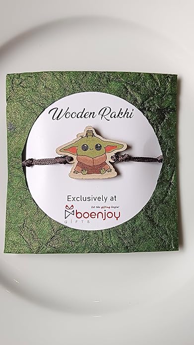 Baby Yoda | Premium Wooden Rakhi | Handmade Paper Packing | Soft Nylon Thread | Size - 4 x 3 cm