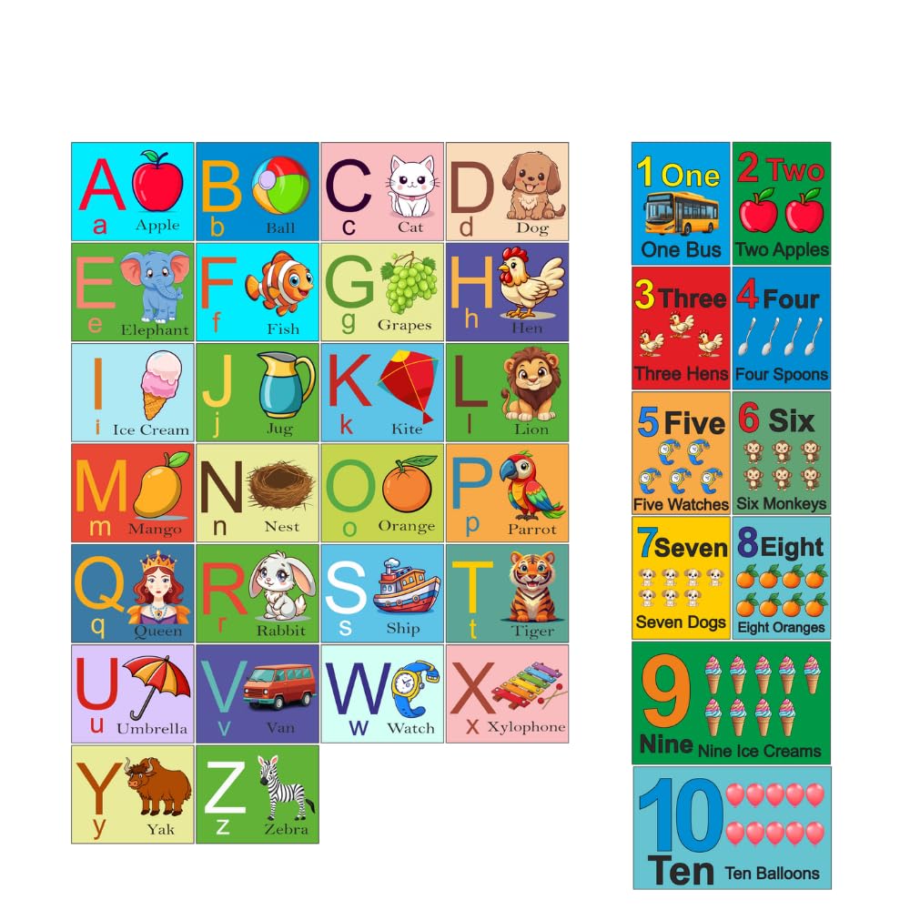 Alphabet & Number Fridge Magnet Set 36, A-Z Letters & 1-10 Numbers with Pictures | Educational Learning Magnets for Kids, Toddlers, Preschool- Refrigerator, Whiteboard & Classroom Decor