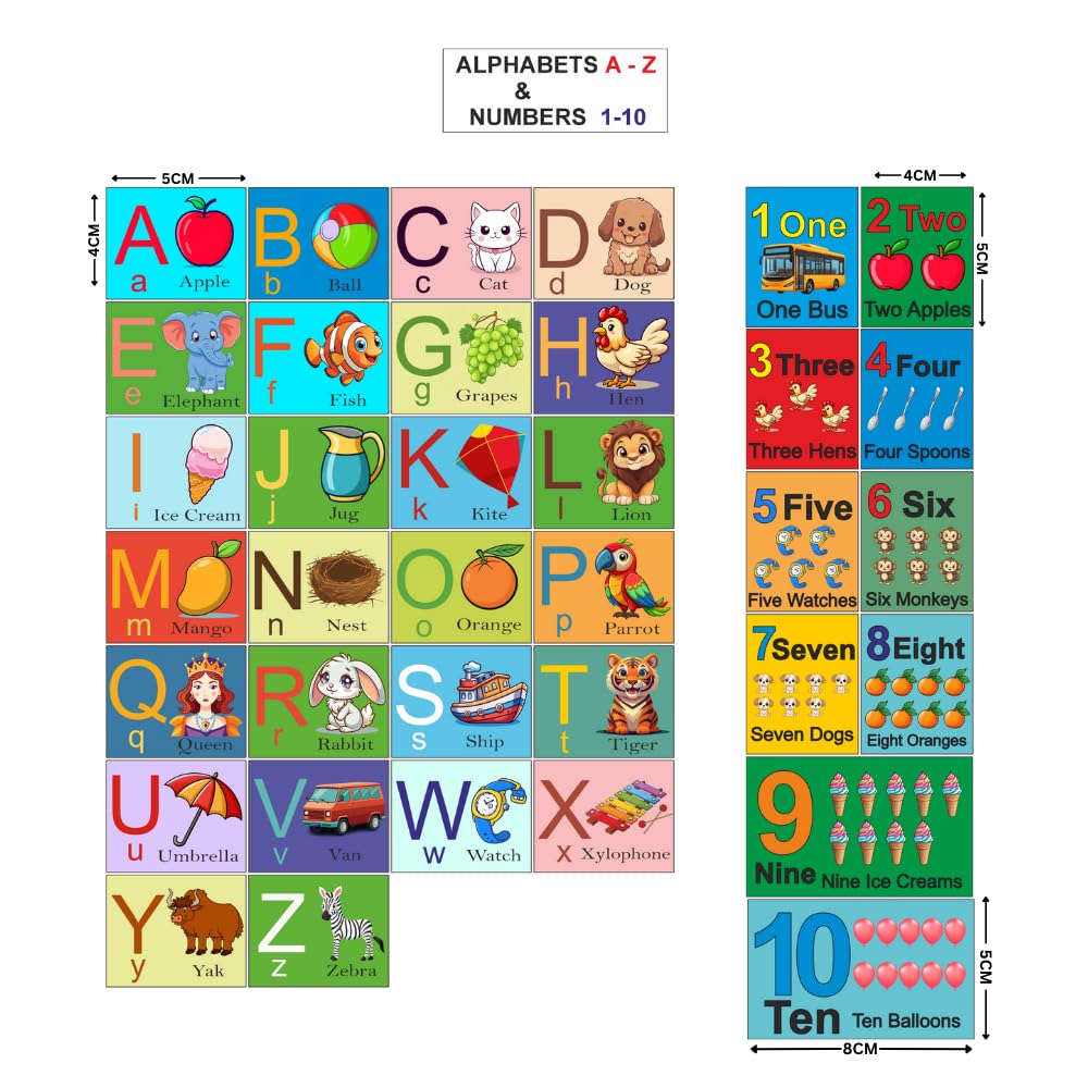 Alphabet & Number Fridge Magnet Set 36, A-Z Letters & 1-10 Numbers with Pictures | Educational Learning Magnets for Kids, Toddlers, Preschool- Refrigerator, Whiteboard & Classroom Decor