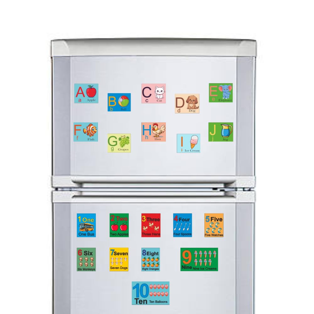 Alphabet & Number Fridge Magnet Set 36, A-Z Letters & 1-10 Numbers with Pictures | Educational Learning Magnets for Kids, Toddlers, Preschool- Refrigerator, Whiteboard & Classroom Decor