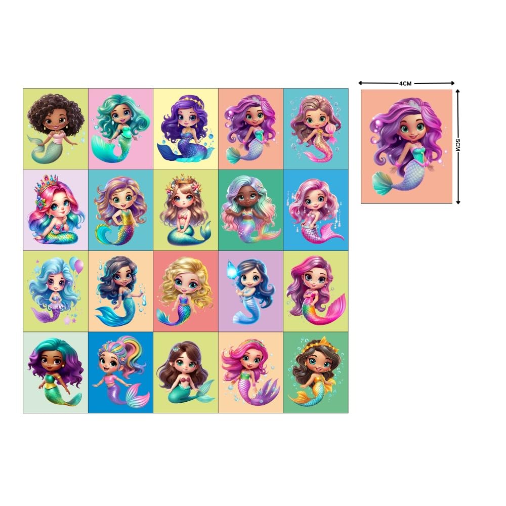 Cute Mermaid Fridge Magnets Set of 20 | Rectangular Character Magnets | Decorative Kitchen, Whiteboard, Locker Accessories | Strong Magnetic for Kids & Home Dcor (4x5 cm)