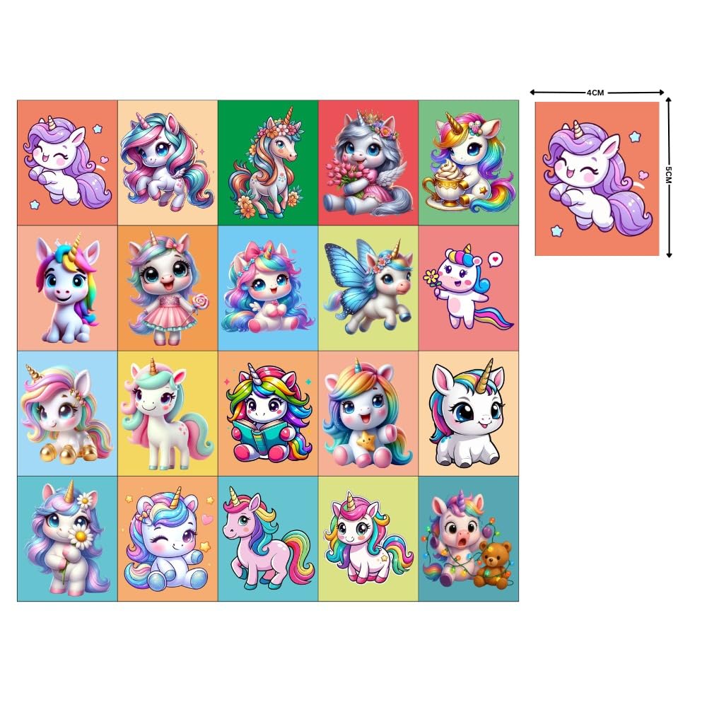 Cute Unicorn Fridge Magnets Set of 20 | Rectangular Character Magnets | Decorative Kitchen, Whiteboard, Locker Accessories | Strong Magnet for Kids & Home Dcor (4x5 cm)