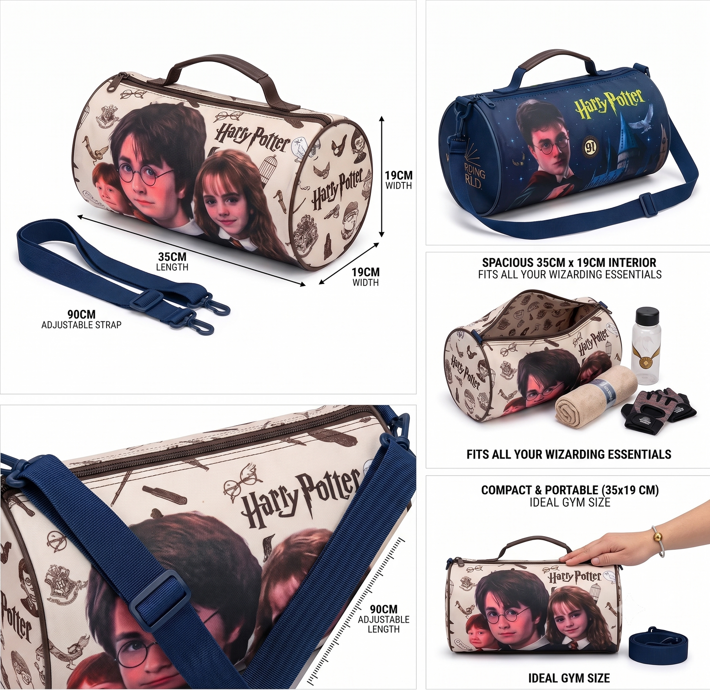 Harry Potter Duffle Bag for Kids Boys & Girls | Travel Gym Overnight Bag | Adjustable Shoulder Strap | 35 x 19 cm