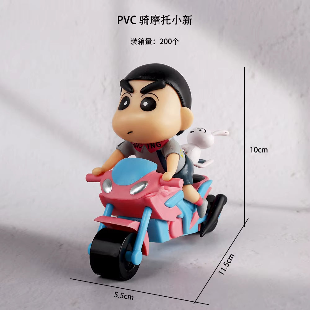 Anime Shinchan Action Figure Toys PVC Toy on Motorcycle – Cute Action Figure with Shiro, 15 cm