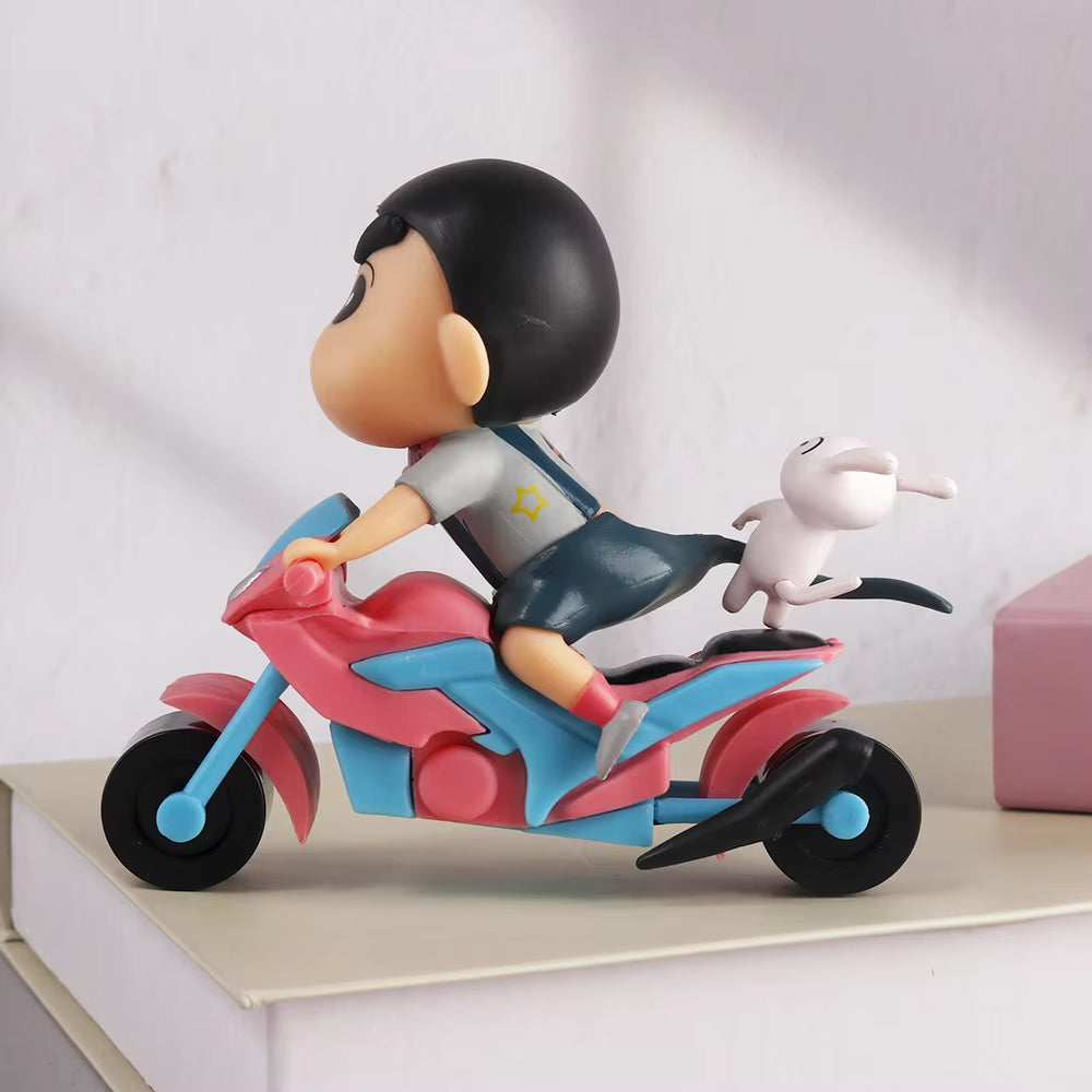 Anime Shinchan Action Figure Toys PVC Toy on Motorcycle – Cute Action Figure with Shiro, 15 cm