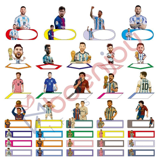 Messi Waterproof Name Label Stickers for Kids- Self-Adhesive Tags for Bottles, Lunch Boxes, Stationery & More - Includes a Branded Black OHP Marker to Write Names (34 pcs)