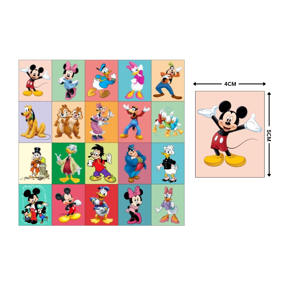 Mickey Mouse Fridge Magnets Set of 20 | Rectangular Character Magnets | Decorative Kitchen, Whiteboard, Locker Accessories | Strong Magnetic for Kids & Home Dcor (4x5 cm)
