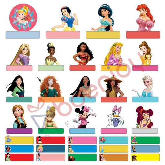 Princess Waterproof Name Label Stickers for Kids- Self-Adhesive Tags for Bottles, Lunch Boxes, Stationery & More - Includes a Branded Black OHP Marker to Write Names (34 pcs)