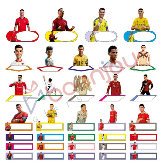 Ronaldo Waterproof Name Label Stickers for Kids- Self-Adhesive Tags for Bottles, Lunch Boxes, Stationery & More - Includes a Branded Black OHP Marker to Write Names (34 pcs)