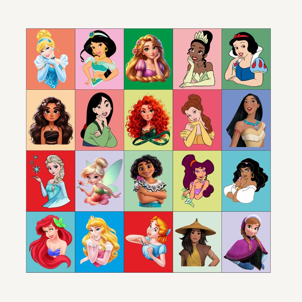 Princess Fridge Magnets Set of 20 | Rectangular Character Magnets | Decorative Kitchen, Whiteboard, Locker Accessories | Strong Magnetic for Kids & Home Dcor (4x5 cm)
