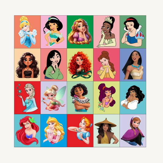 Princess Fridge Magnets Set of 20 | Rectangular Character Magnets | Decorative Kitchen, Whiteboard, Locker Accessories | Strong Magnetic for Kids & Home Dcor (4x5 cm)